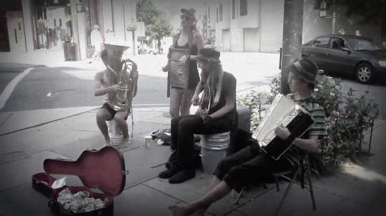 http://www.ashevillestreetmusic.com/  Carolina Catskins with Washboard Sadie busking Asheville Street Music  Asheville, NC Check out their video here! https://www.youtube.com/watch?v=T0mxherHpxo